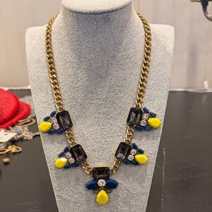 J.Crew Gold-Tone Chain Necklace with Blue & Yellow Crystals